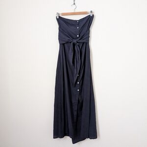 Anaak Navy Blue Eclipse Cotton Chateau Garden Strapless Button Down Maxi Dress